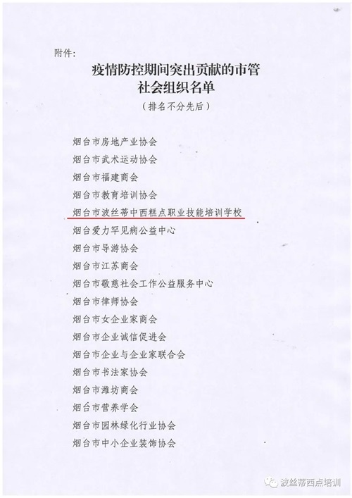 通報表揚丨波絲蒂西點學校疫情防控貢獻突出獲中共煙臺市社會組織委員會表揚 通報表揚丨波絲蒂西點學校疫情防控貢獻突出獲中共煙臺市社會組織委員會表揚